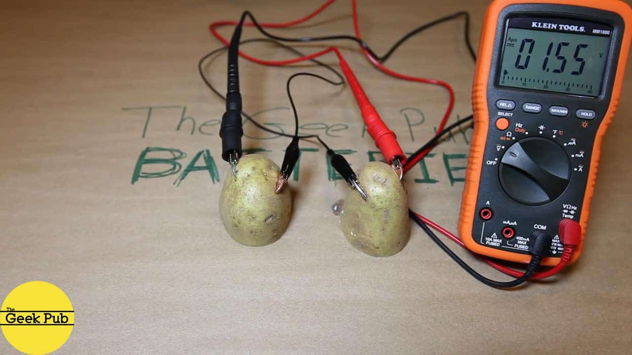 connect multimeter to potato battery