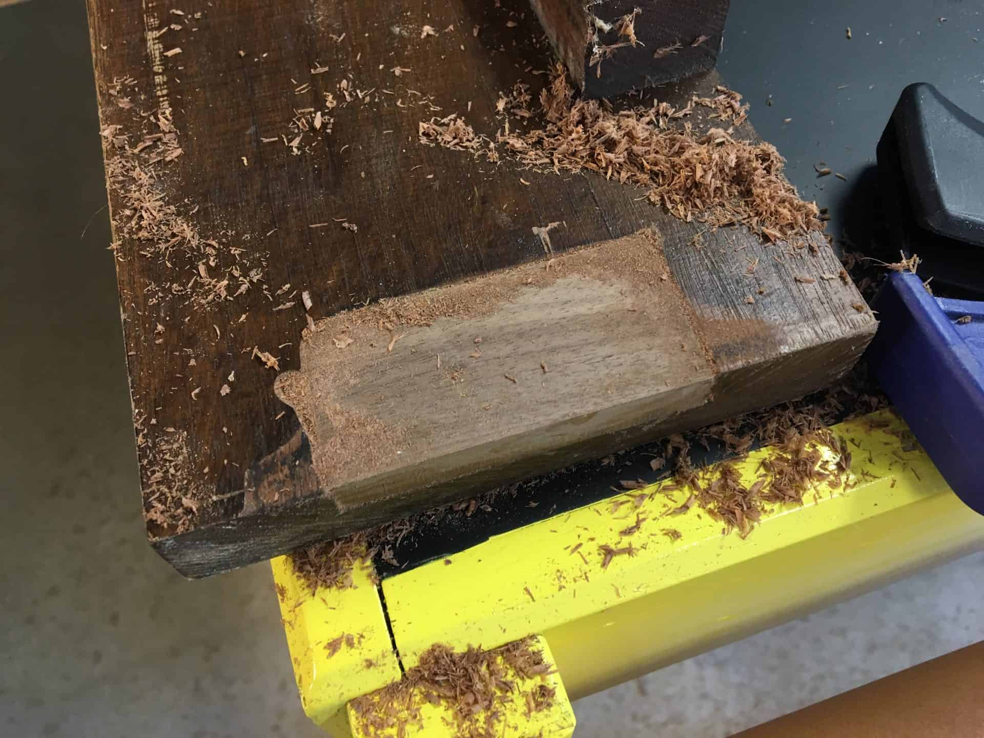 Step 2: I cut a small block of scrap walnut to go into the hollowed out area.