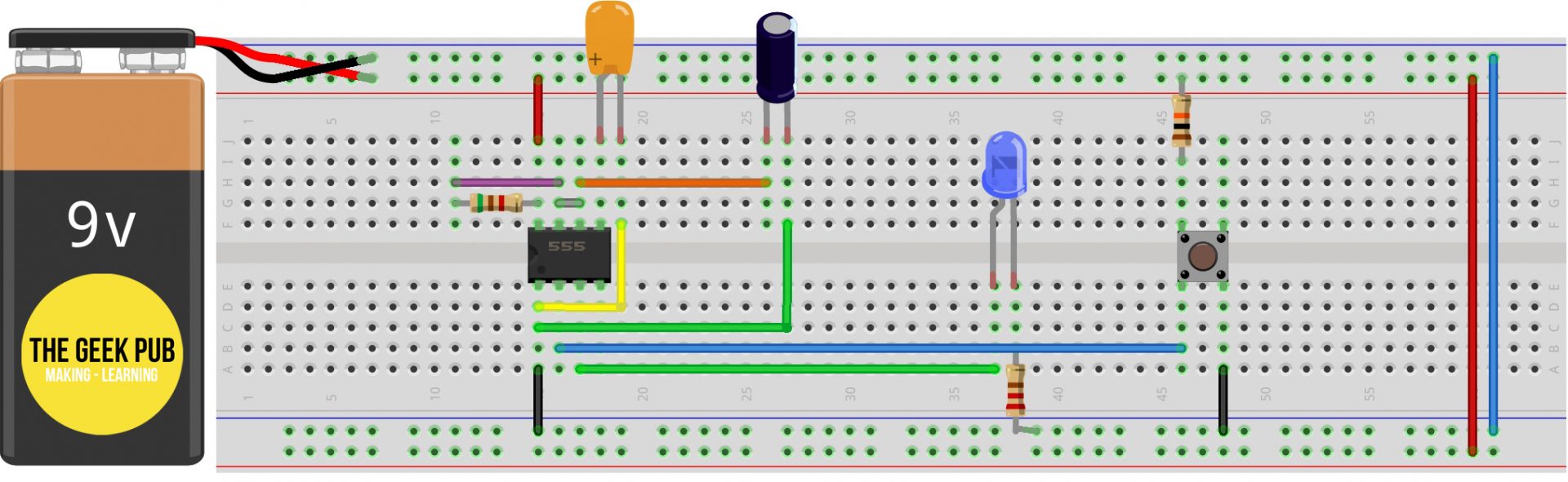 555 Timer in Monostable Mode Wiring Diagram