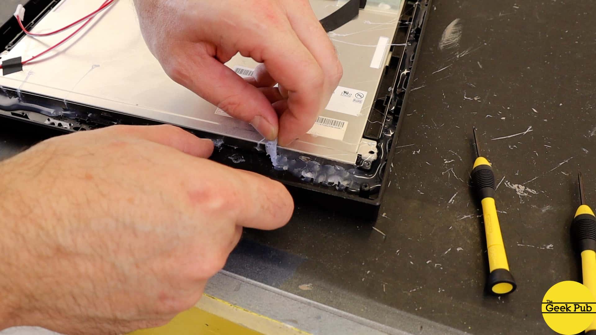 removing the glue from the LCD bezel