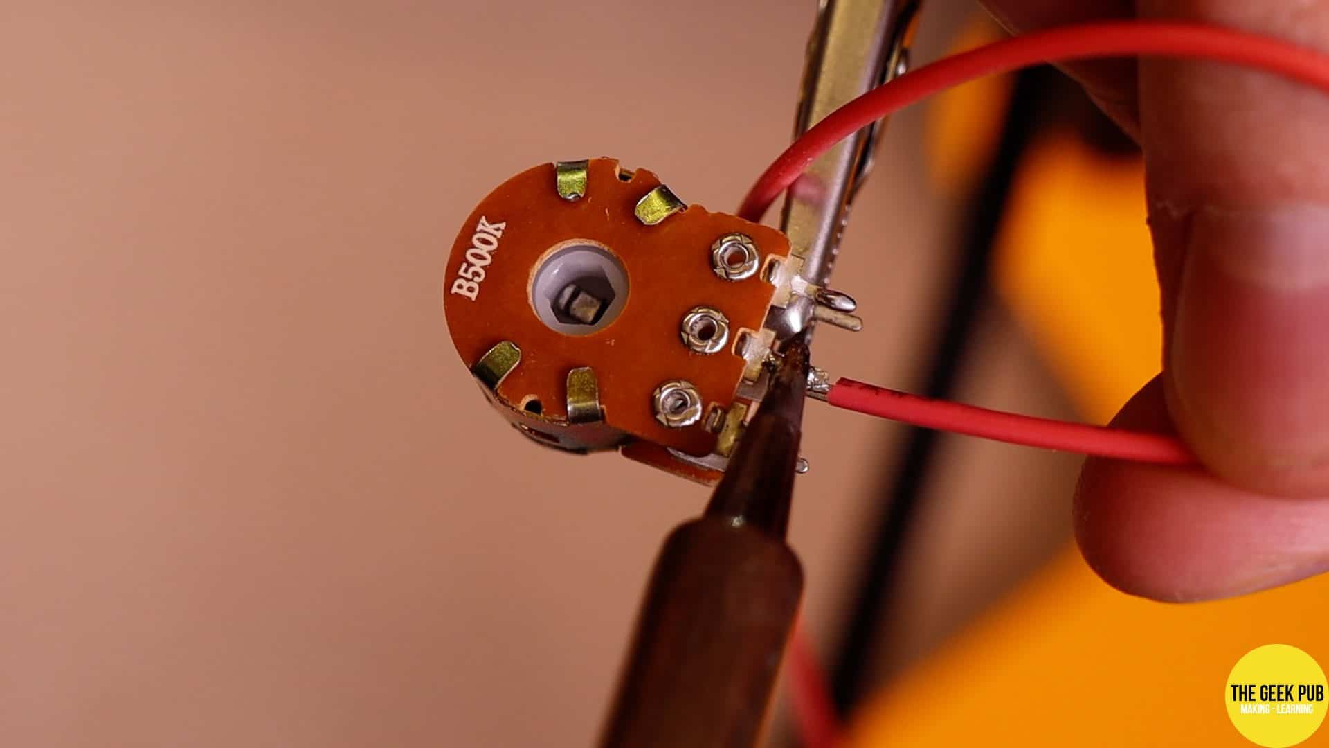 soldering the wires to the potentiometer