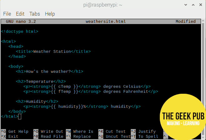 HTML code for our Raspberry Pi weather station