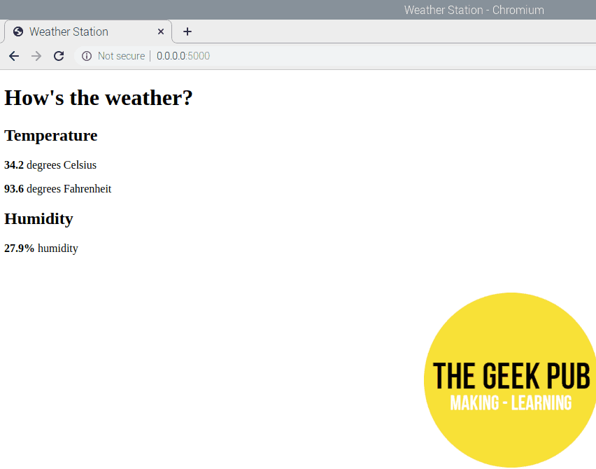 Raspberry Pi weather station web page