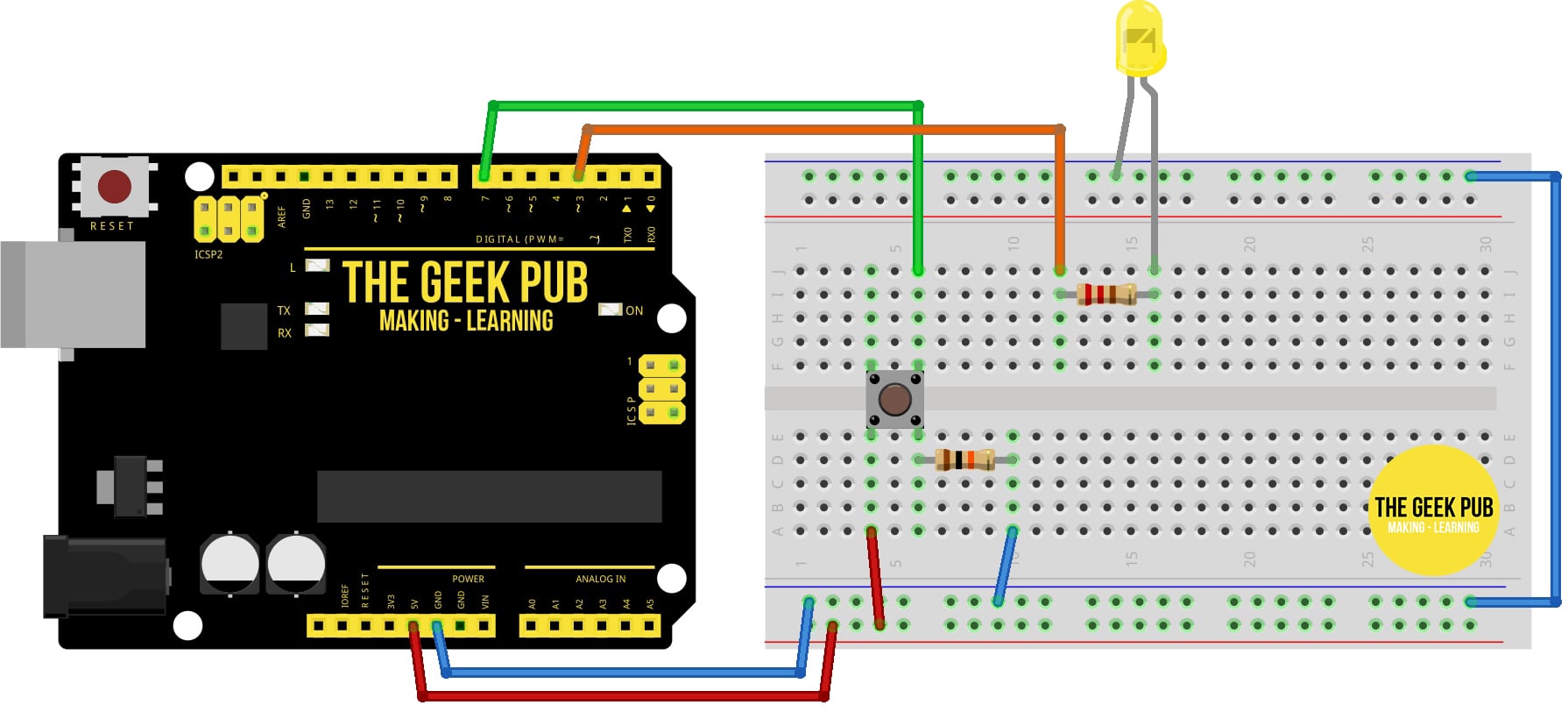 Arduino Use a Button to Toggle an LED - The Geek Pub