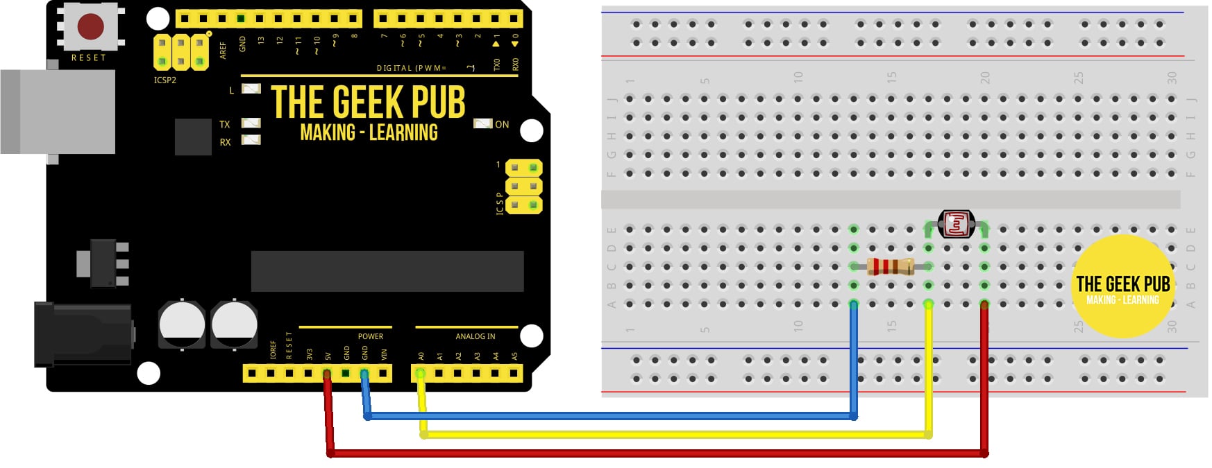 Arduino Light Sensor Tutorial - Wiring