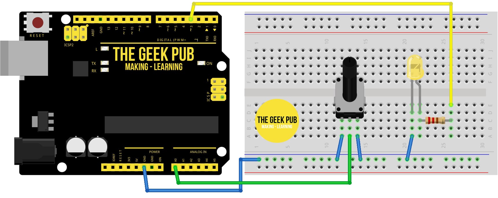 How to Fade and LED with a Potentiometer Wiring Diagram