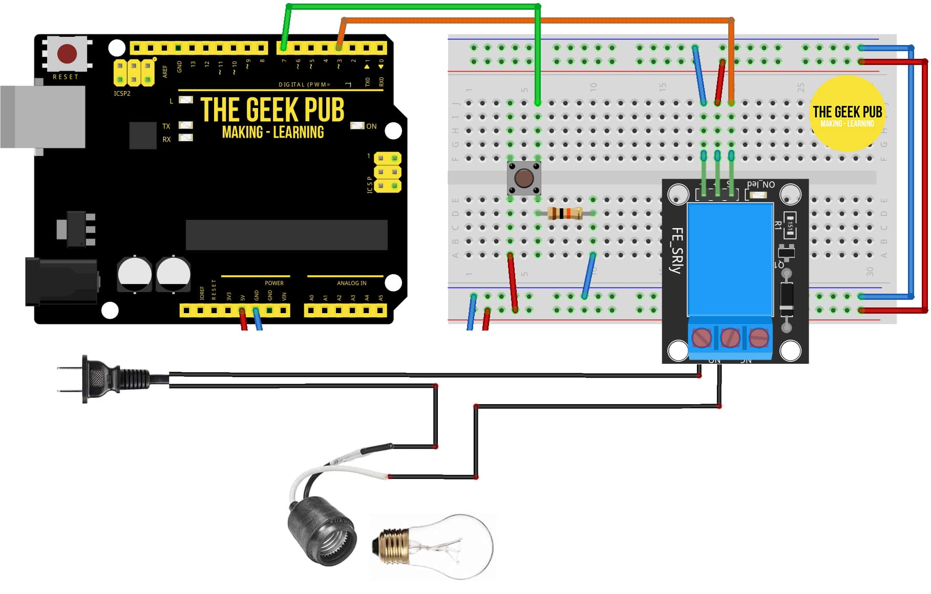 Control a relay with a button using an Arduino