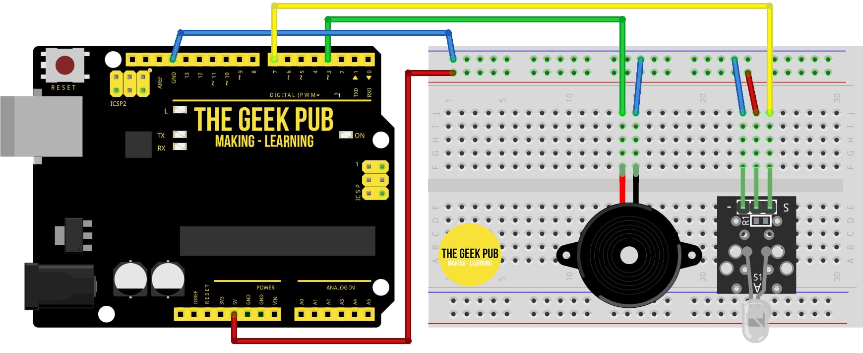 Use a motion sensor to control a piezo buzzer wiring diagram