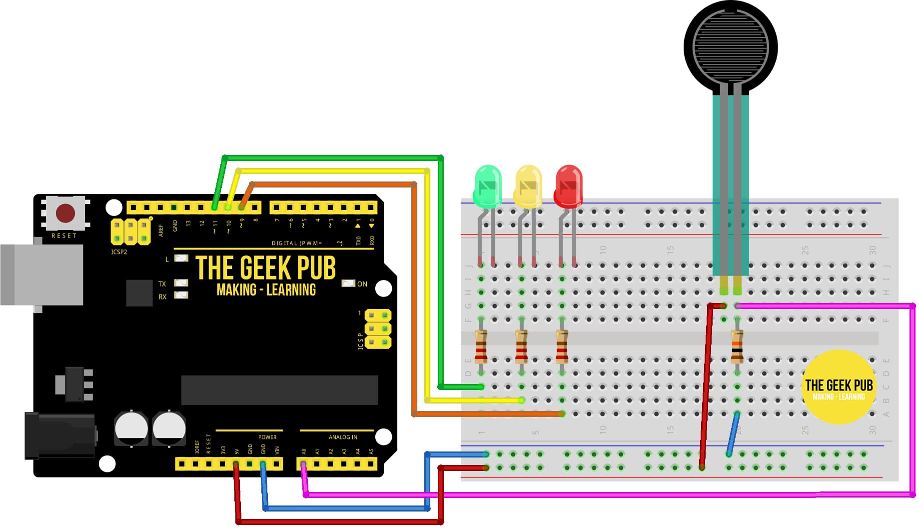 Arduino Force Sensor Wiring Diagram with LEDs