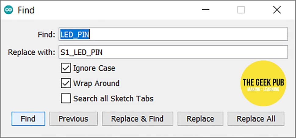 Find and replace for combining Arduino code.